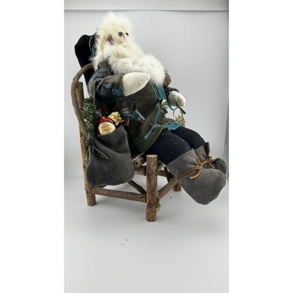 Rustic Santa Figurine on Wooden Chair with Gifts and Tree Decor - Picture 6 of 10